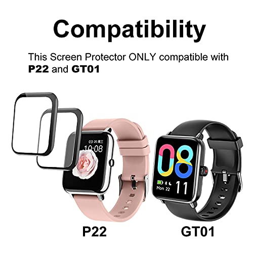 [Australia - AusPower] - smaate 3D Screen Protector for P22, Compatible with Smartwatch P22 Donerton Popglory CanMixs Kalinco PIBO 1.4inch, Dirrelo Fitpolo GT01 1.55inch, 3-Pack, Full Coverage, Curved Edge frame, Anti-Shatter 