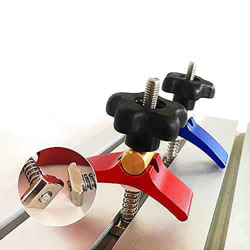 [Australia - AusPower] - 2pcs T-track Hold Down Clamps Aluminum Alloy for Woodworking Compatible with T-slot Worktable 3018 CNC Router Machines, FoxAlien 3018-SE (Red and Blue) 