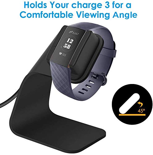 [Australia - AusPower] - CAVN Charger Dock Compatible with Fitbit Charge 3 / Charge 3 SE, Charging Stand Cable Cord Station Cradle Base Replacement Accessories with 4.2 ft USB Cable for Charge 3 Smartwatch (Black) 