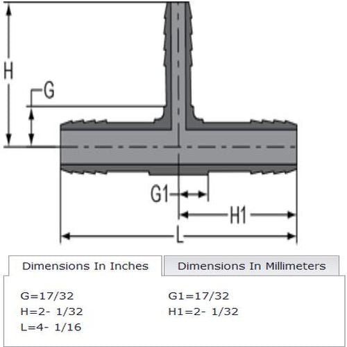 [Australia - AusPower] - Spears 1401 Series PVC Tube Fitting, Tee, Schedule 40, Gray, 3/4" x 3/4" x 1/2" Barbed 3/4" x 3/4" x 1/2" 