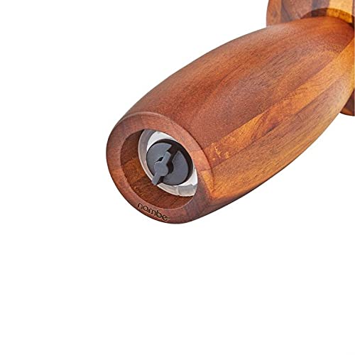 [Australia - AusPower] - Nambe - Gourmet Collection - Contour Pepper Mill - Measures at 3" x 3.5" x 7" - Made with Acacia Wood and Ceramic Mechanism - Designed by Lou Henry 