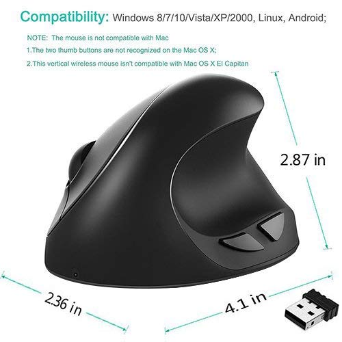 [Australia - AusPower] - Small Hand Ergonomic Mouse, LEKVEY Vertical Wireless Mouse - Rechargeable 2.4GHz Optical Vertical Mice : 3 Adjustable DPI 6 Buttons, for Laptop, PC, Computer, Desktop, Notebook etc, Black 