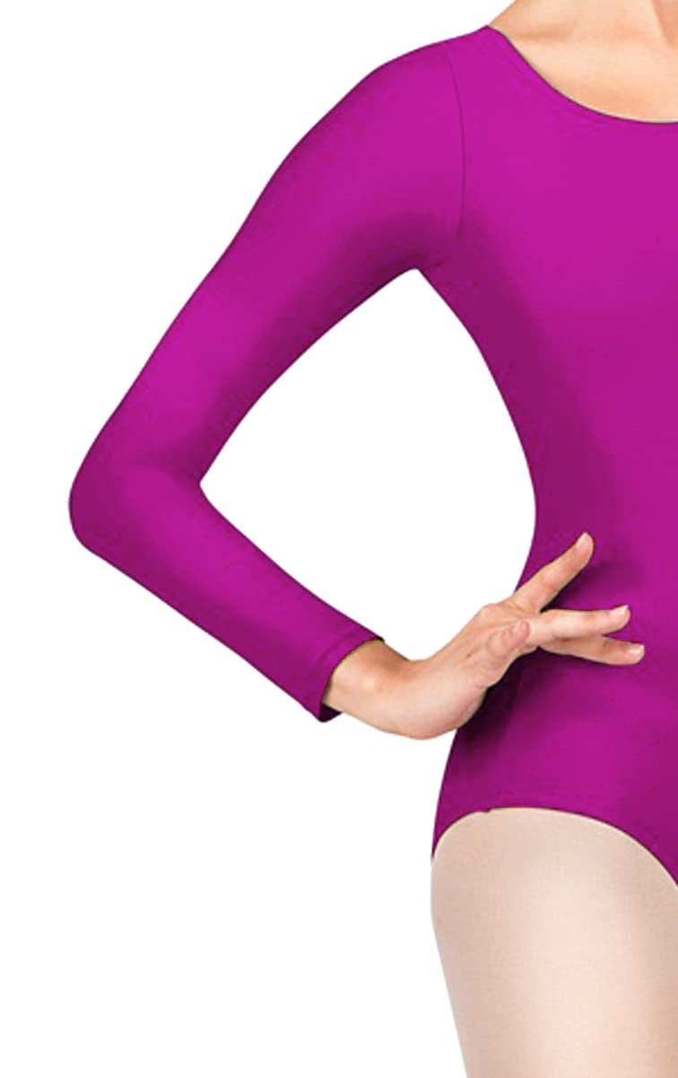 [Australia - AusPower] - Kids Childrens Girls Leotard Long Sleeve Dance Ballet Gymnastics Basic Stretch Purple 3-4T 