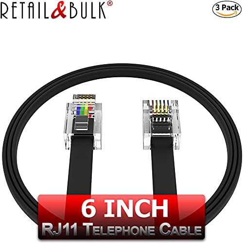 [Australia - AusPower] - (3 Pack) 6 Inch Short Telephone Cable RJ11 Male to Male, 6P4C Phone Line Cord (6 Inches, Black) 6 Inches 