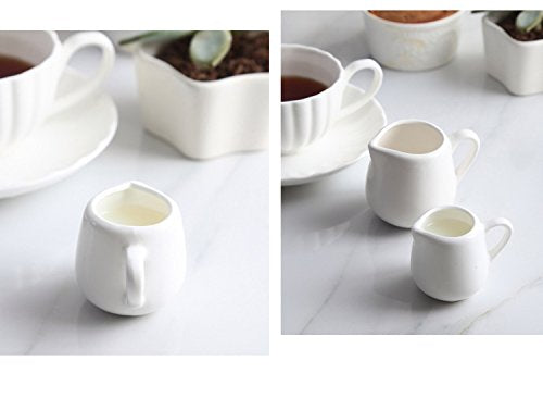 [Australia - AusPower] - CHOOLD 2pcs Mini Classic Pure White Ceramic Creamer with Handle,Small Coffee Milk Creamer Pitcher(2oz/3.4oz) (S+L (2 oz + 3.4 oz)) S+L ( 2 oz + 3.4 oz) 