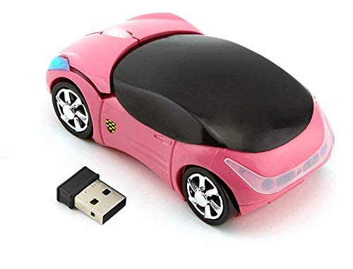 [Australia - AusPower] - Cool 3D Sport Car Shape Mouse 2.4GHz Wireless Mouse Optical Ergonomic Gaming Mice Mini Small Office Mouse with USB Receiver for PC Laptop Computer for Kids Girls,1600DPI 3 Buttons(Pink) pink 