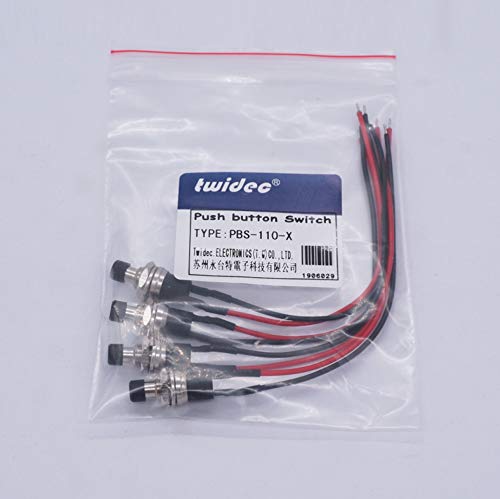 [Australia - AusPower] - Twidec/4Pcs Latching Push Button Switch 3A 250V AC 2 Pins Self-Locking SPST ON/Off Black Mini Switch Pre-soldered Wires L-PBS-110-XBK 