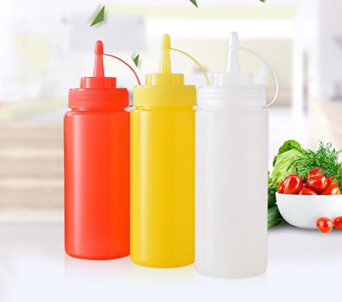 [Australia - AusPower] - 3PCS 12oz/360ML Empty Refillable Squeeze Sauce Condiment Bottles Food Grade Mustard Storage Container Jar Pot with Twist on Cap Lids for Ketchup Mayo Vinegar Cream Honey Salad Dressing(Color Random) 