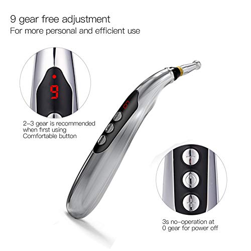 [Australia - AusPower] - 3-in-1 Acupuncture Pen Electronic Acupuncture Massage Pen with 3 Massage Heads and 2 Massaging Gel USB Rechargeable Meridian Energy Pen for Pain Relief 