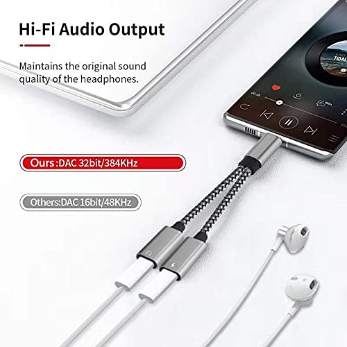 [Australia - AusPower] - USB C Splitter, USB C Headphone and Charger Adapter Dual USB C Audio and Charger Adapter Support for Pixel2XL/3XL/4XL/5,Galaxy S20/S20+/S21,Note10/ Note20/ Note20Ultra (Not fit Moto &Oneplus 