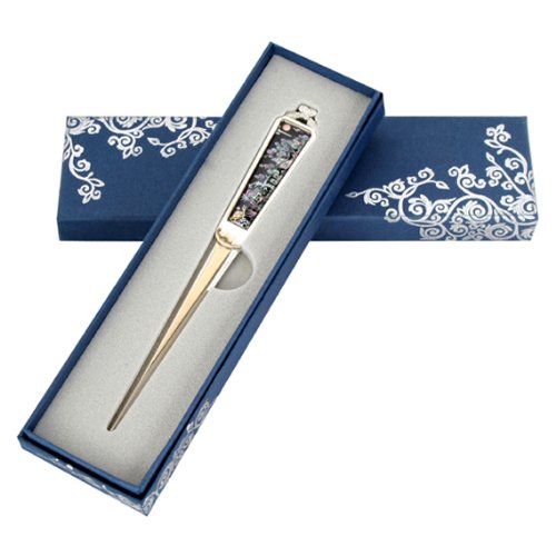 [Australia - AusPower] - Mother of Pearl Animal Design Black Metal Steel Knife Office Sword Blade Hand Envelope Gift Letter Opener with Longevity Emblems Painting 