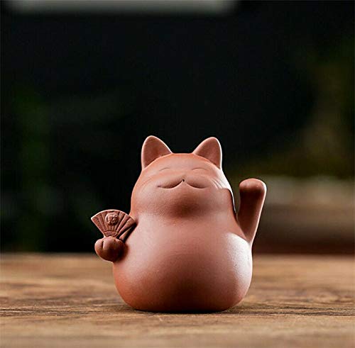 [Australia - AusPower] - EatingBiting Chinese Zisha Tea Pet Maneki Neko Lucky Wealth RICH Cat Tea Pet Handmade Purple Clay for Kungfu Gift Water Tea Tray Accessories Handmade Tea Tray for Tea Lovers Oolong Tea Home Decor 