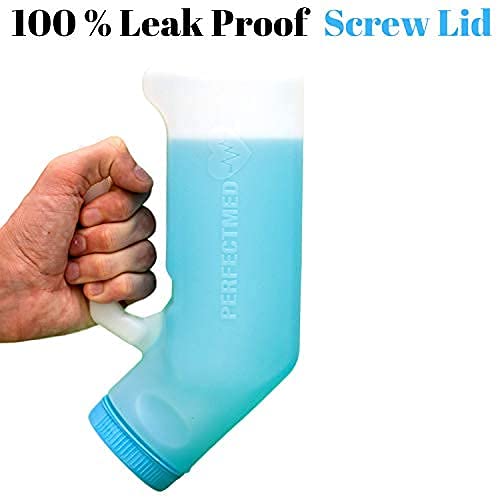 [Australia - AusPower] - Urinals for Men Spill Proof by PerfectMed (2 Pack) - 32 oz/ 1000 ml | Portable Urine Bottle Bed Pan W/Glow in Dark Lid | Thick Plastic Pee Urinal Bottle 