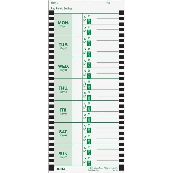 [Australia - AusPower] - Lathem Time Cards, E8-100, Weekly, 1-Sided, 8 1/2" x 3 3/4", White, Box of 100 