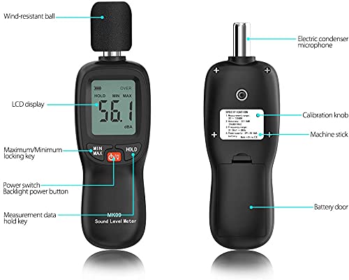 [Australia - AusPower] - Decibel Meter, Digital Sound Level Meter, Range 30-130dB(A) Noise Volume Measuring Instrument Self-Calibrated Decibel Monitoring Tester (Battery Included) 