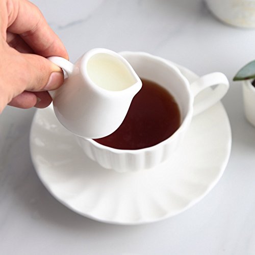 [Australia - AusPower] - CHOOLD 2pcs Mini Classic Pure White Ceramic Creamer with Handle,Small Coffee Milk Creamer Pitcher(2oz/3.4oz) (S+L (2 oz + 3.4 oz)) S+L ( 2 oz + 3.4 oz) 