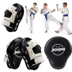 [Australia - AusPower] - Valleycomfy Boxing Curved Focus Punching Mitts- Leatherette Training Hand Pads,Ideal for Karate, Muay Thai Kick, Sparring, Dojo, Martial Arts Black White 