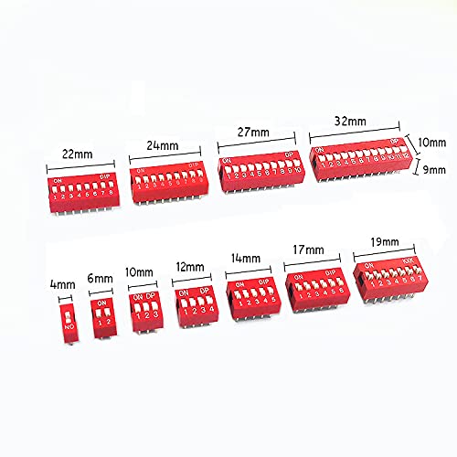 [Australia - AusPower] - ShangHJ 55Pcs Double Row Dip Switch Assorted Kit Box Range 1 2 3 4 5 6 7 8 9 10 12 Position 2.54mm PCB Mountable On Off Dip DIL Switch, Slide Type Red Toggle Switch for Arduino Circuit Breadboards 