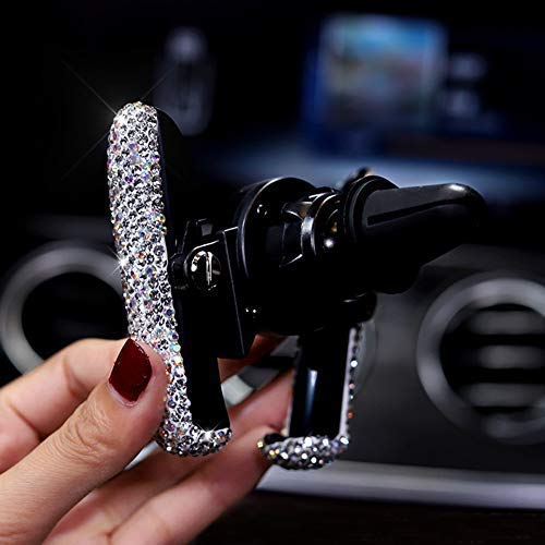 [Australia - AusPower] - Bling Car Phone Holder Mini Car Dash Air Vent Automatic Phone Mount Universal 360°Adjustable Crystal Auto Car Stand Phone Holder Car Accessories for Women and Girls (White) 