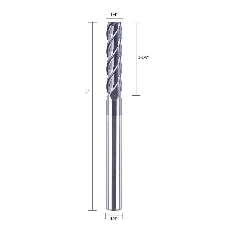 [Australia - AusPower] - SpeTool 12411 4 Flutes Carbide CNC Square Nose End Mill, 1/4 inch Shank Diameter, 3 inch Long, Upcut CNC Router Bit with Coated 