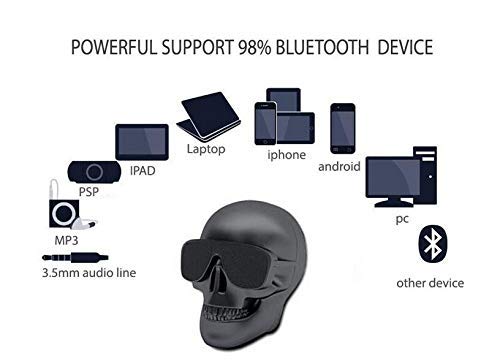 [Australia - AusPower] - Head Shape Portable Speaker Wireless Bluetooth MP3 Stereo Player for PC Laptop Mac Phone Audio Player Travel Unique Gift Party Outdoor Speakers (Black Skull) Black Skull 