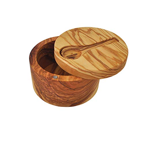 [Australia - AusPower] - Naturally Med Olive Wood Salt Cellar with Inset Spoon 