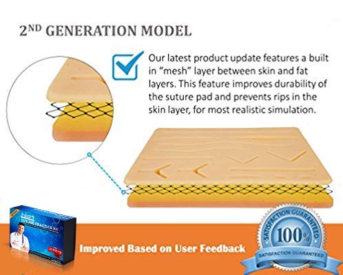 [Australia - AusPower] - Suture Training Pad Suture Practice Kit for Medical Dental Vet Training Students, Including Large Silicone Pad,Tool Kit with Needles 