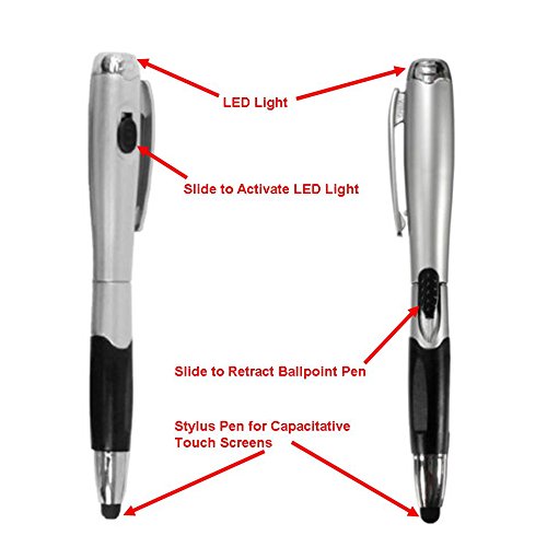 [Australia - AusPower] - Stylus [5 Pcs], 3-in-1 Universal Touch Screen Stylus + Ballpoint Pen + LED Flashlight for Smartphones Tablets iPad iPhone Samsung etc 