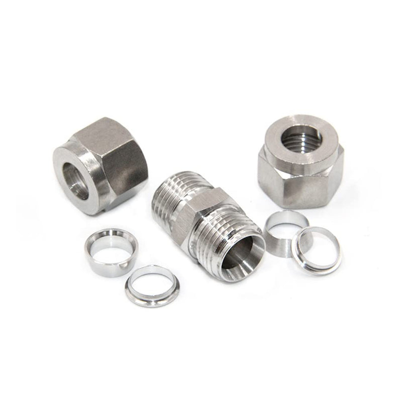 [Australia - AusPower] - Pysrych 304 Stainless Steel Compression Tube Fitting Union with Double Ferrules 1/4" OD x 1/4" OD, Pack of 2 1/4" x 1/4" OD 