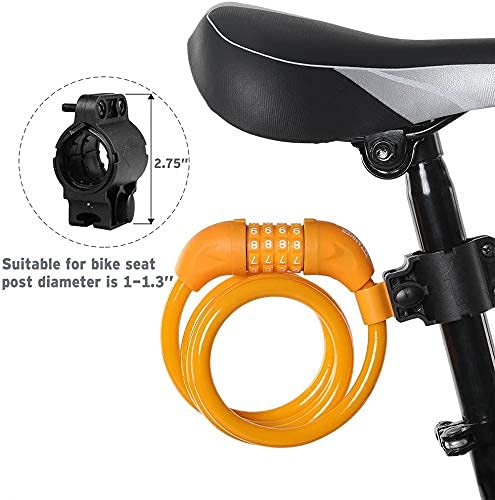 [Australia - AusPower] - Titanker Bike Lock, Bike Locks Cable 4 Feet Coiled Secure Resettable Combination Bike Cable Lock with Mounting Bracket, 1/2 Inch Diameter 