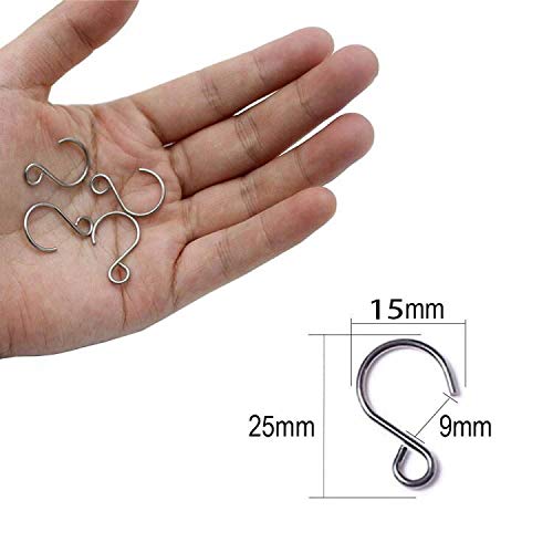 [Australia - AusPower] - [80 Pack] Crystal Bead Curtain S Shape Hook 25mm Mini Stainless Steel Wire Hook DIY Jewelry Accessories Tiny Ornament Hooks for Sun Catcher Glass Ball Chandelier Pendant Christmas Tree Baubles 25mmx15mm 