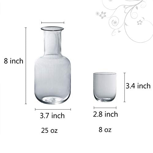 [Australia - AusPower] - Sizikato 25 Oz Vertical Stripes Clear Glass Bedside Night Water Carafe with Tumbler Glass. 