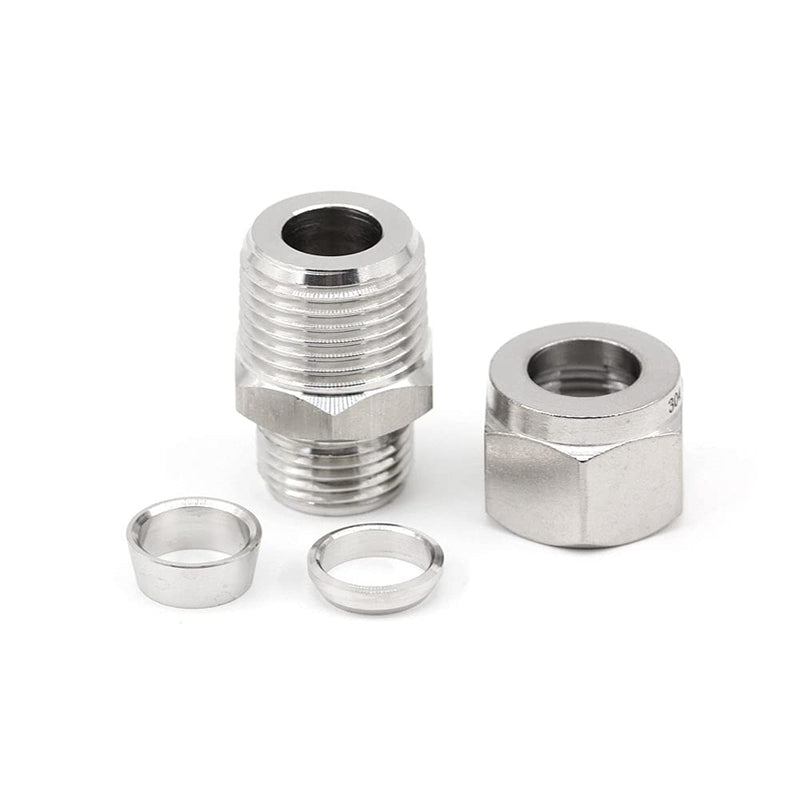 [Australia - AusPower] - Yoebor Stainless Steel 304 Compression Tube Fitting Straight Adapter Connector with Double Ferrules 1/4" OD x 1/4" NPT Male,Pack of 2 