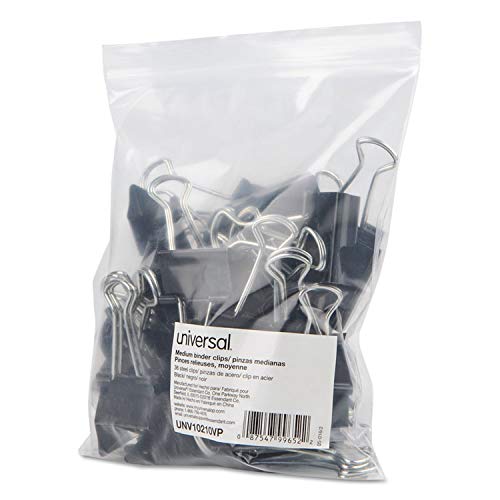 [Australia - AusPower] - Universal 10210VP Medium Binder Clips, Zip-Seal Bag, 5/8-Inch Capacity, 1 1/4-Inch Wide, Black, 36/Bag 