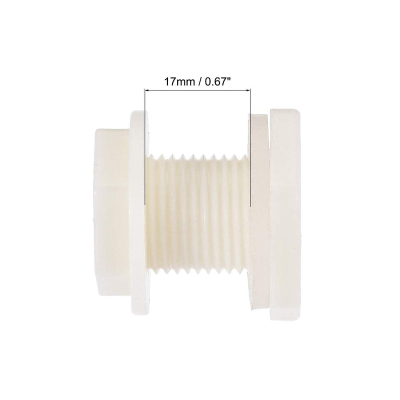 [Australia - AusPower] - uxcell Bulkhead Fitting, G1/2 Male, Tube Adaptor Pipe Fitting with Silicone Gasket, for Water Tanks, ABS Plastic, White 