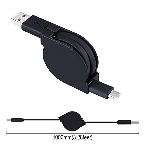 [Australia - AusPower] - Retractable USB Type C Cable Type C Charger USB C to USB A Data Sync Charging Cord Note 8 Charger for Samsung Galaxy Note 9, S9 S8 Plus, Google Pixel 2 XL, LG G5 G7 V35 ThinQ, V30, ZTE Blade Z Max X 3xPack Black 