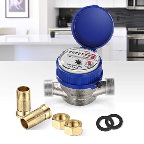 [Australia - AusPower] - 15mm 1/2 inch Cold Water Meter with Fittings for Garden & Home Usage Metering Applications Gardening Accessories 