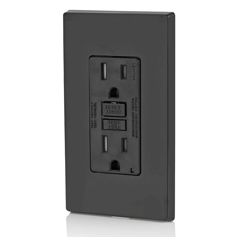 [Australia - AusPower] - Leviton GFTR1-E Self-Test SmartlockPro Slim GFCI Tamper-Resistant Receptacle with LED Indicator, Wallplate Included, 15-Amp, Black 1 Pack 
