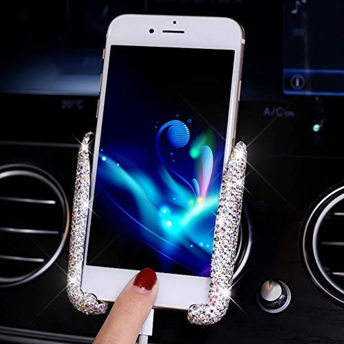 [Australia - AusPower] - Bling Car Phone Holder Mini Car Dash Air Vent Automatic Phone Mount Universal 360°Adjustable Crystal Auto Car Stand Phone Holder Car Accessories for Women and Girls (White) 
