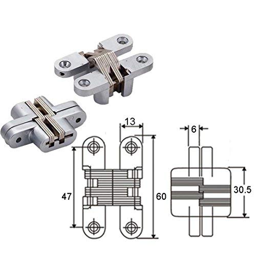 [Australia - AusPower] - Premium Mortise Mount Invisible/Concealed Hinges (2-3/8" Leaf Height) with 4 Holes (2 Hinges), Zinc Alloy, Satin Nickel Finish, 1/2" Leaf Width, 23/32" Leaf Thickness, Easy to Install 