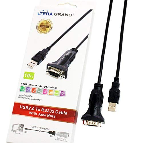 [Australia - AusPower] - Tera Grand - Premium USB 2.0 to RS232 Serial DB9 Adapter Cable 10 Feet - Supports Windows 11, 10, 8, 7, Vista, XP, 2000, 98, Linux and Mac - Built with FTDI Chipset and Hex Jack Nuts 10 ft 