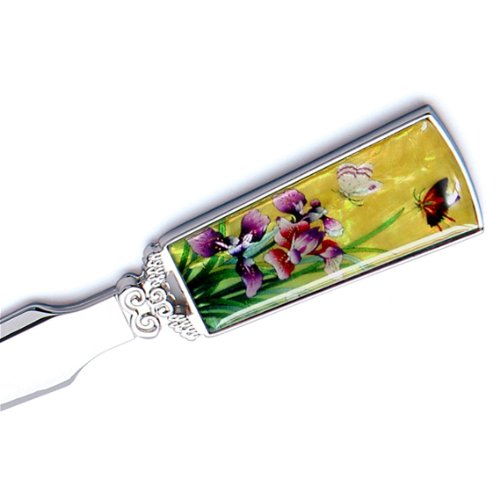 [Australia - AusPower] - Mother of Pearl Yellow Flower Metal Steel Knife Sword Blade Hand Envelope Letter Opener with Orchid Design 