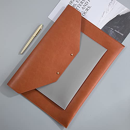 [Australia - AusPower] - Enyuwlcm PU Leather A4 File Folder Document Holder Portfolio Envelope Folder Case with 2 Compartments Brown&Gray Match 