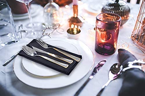[Australia - AusPower] - PLOYMONO Black Heavy Duty Cloth Napkins - 17 x 17 Inch Solid Washable Polyester Dinner Napkins - Set of 8 Napkins with Hemmed Edges - Great for Weddings, Parties, Banquets Dinner & More 