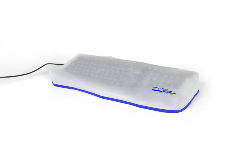 [Australia - AusPower] - Computer Dust Solutions Keyboard Dust Cover, Covers Large Size PC Keyboards, Silky Smooth Antistatic Vinyl, Translucent Coconut Cream Color with Blue Trim, (20W x2H x9D) 20W x2H x9D 