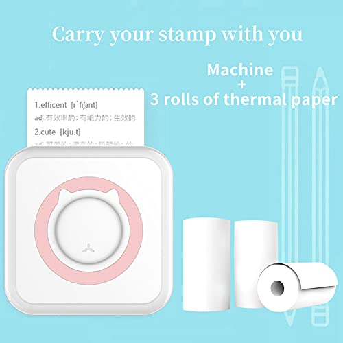 [Australia - AusPower] - TZH C15 Inkless Mini Pocket Printer, iPhone Mobile Phone Mini Photo Portable Bluetooth Printer, Support iOSAndroid Smart Phone, with 3 Rolls of White Thermal Paper (Pink) pink 