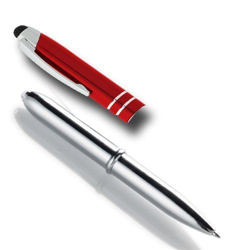 [Australia - AusPower] - 2 Pack Tri-Function Stylus Ballpoint Flashlight Capacitive Styli Pen for Any Touchscreen iPhone, iPad, Tablet & Android Devices (Red/Silver) Red/Silver 