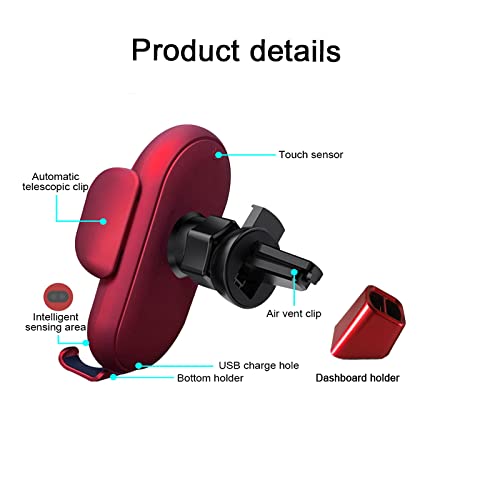[Australia - AusPower] - Peanutech Wireless Car Charger Mount Auto Clamping with Light Fast Charging and Smart Sensor, Compatible for iPhone13/12 11/ Pro/XS/XR/ 8 Plus, Samsung S22/21/20/10/9 Note20/10/9 (Red) 