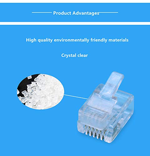 [Australia - AusPower] - 100 Pack RJ12 6P6C Plug, Uvital Transparent Telephone Jack Flat Cable Modular Plug Connector Clear Line Snap-in Crimp-On Plugs 