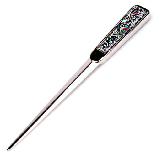 [Australia - AusPower] - Mother of Pearl Black Floral Metal Steel Knife Office Sword Blade Hand Envelope Letter Opener with Arabesque Design 